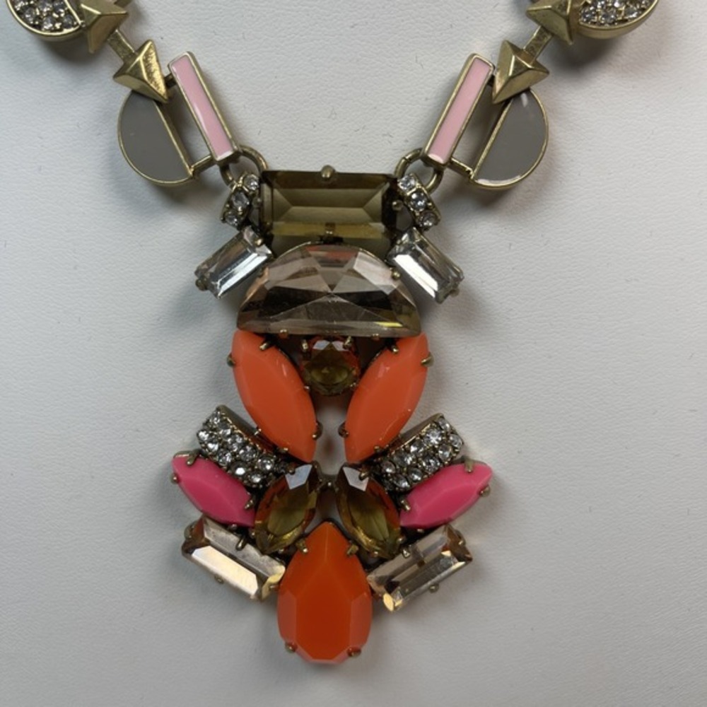 Stella & Dot Retro‎ Mod Statement Necklace Orange Gold Rhinestone 24"
